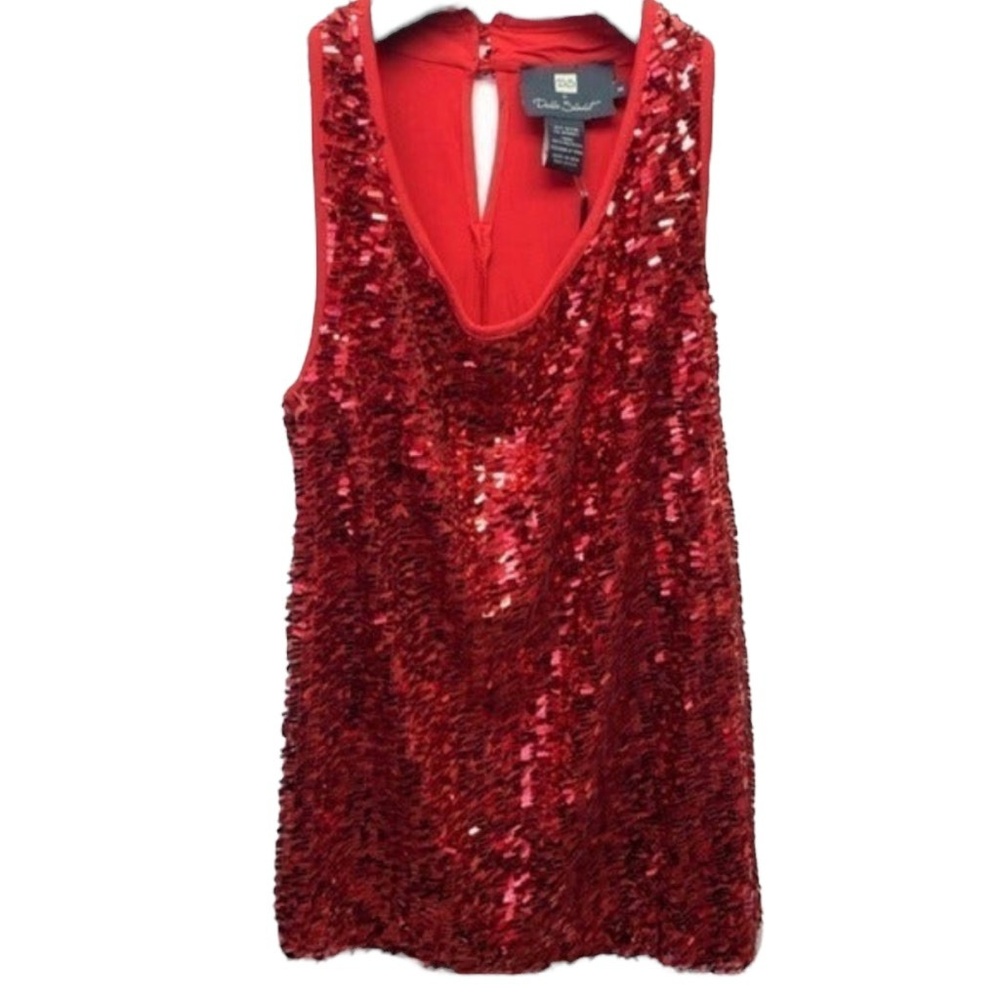 DS By Debbie Shuchat Tank Top M Red Sequin Cowl Neck Keyhole Back Glamorous Part - Picture 2 of 5